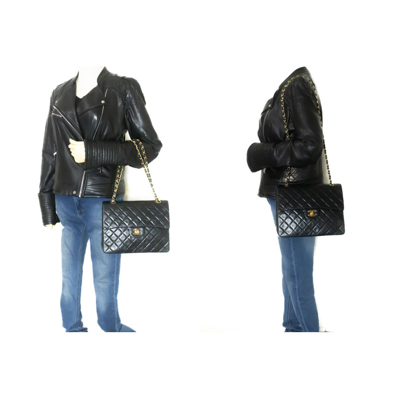 【日本直送】香奈兒經典雙蓋方形鏈條肩背包，黑色羊羔絨-11