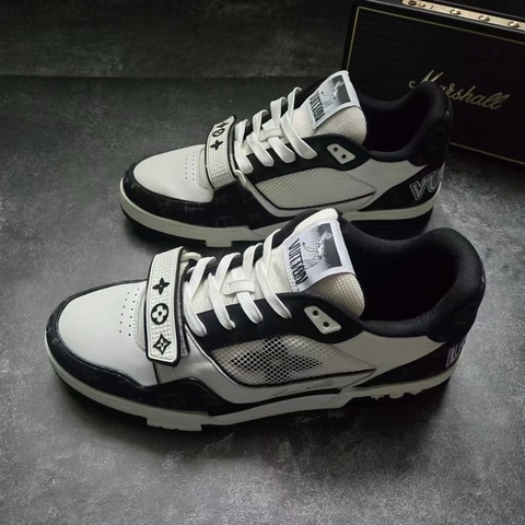 LOUIS VUITTON 路易威登 LV TRAINER 黑白牛仔魔術貼 10碼/44碼