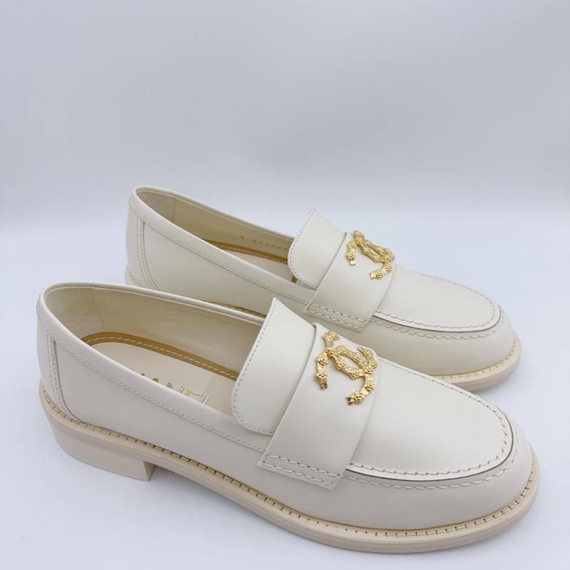 99新/香奈兒/37.5碼/新款米白金扣雙C樂福鞋/-0