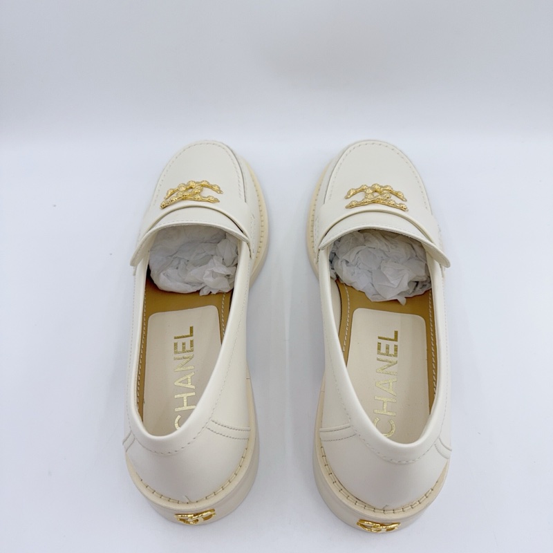 99新/香奈兒/37.5碼/新款米白金扣雙C樂福鞋/-3