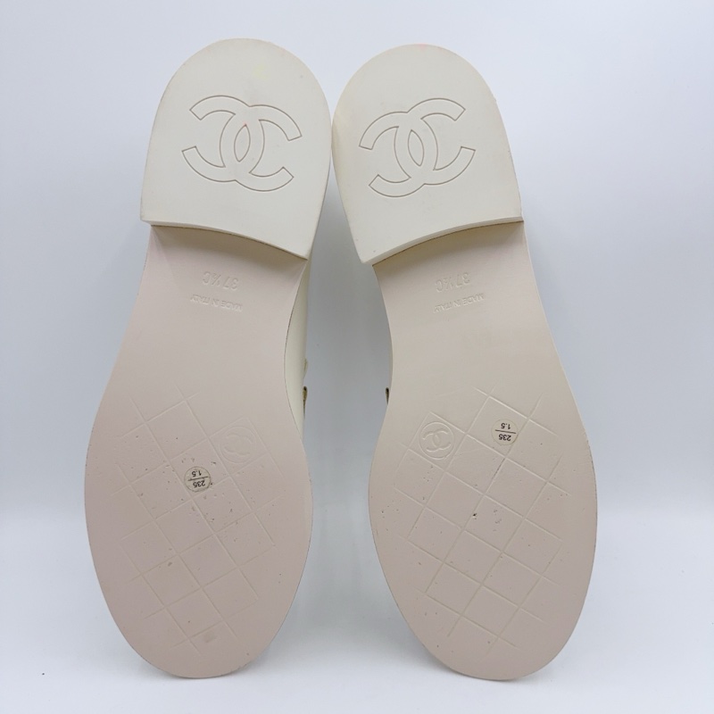 99新/香奈兒/37.5碼/新款米白金扣雙C樂福鞋/-5