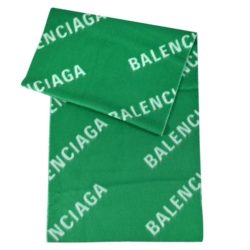 BALENCIAGA 巴黎世家 經典LOGO雙面撞色羊毛長圍巾.綠-4