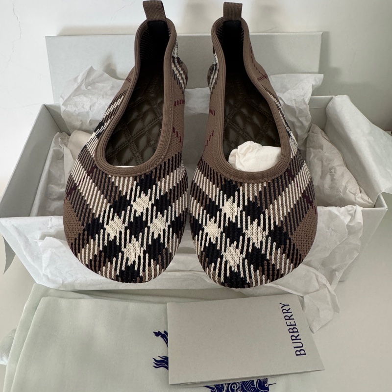 Burberry博柏利 Baby 格紋針織圓頭套腳 芭蕾舞鞋 休閒單鞋 女款 綠色-0