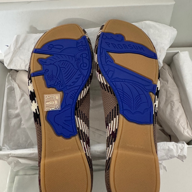 Burberry博柏利 Baby 格紋針織圓頭套腳 芭蕾舞鞋 休閒單鞋 女款 綠色-4