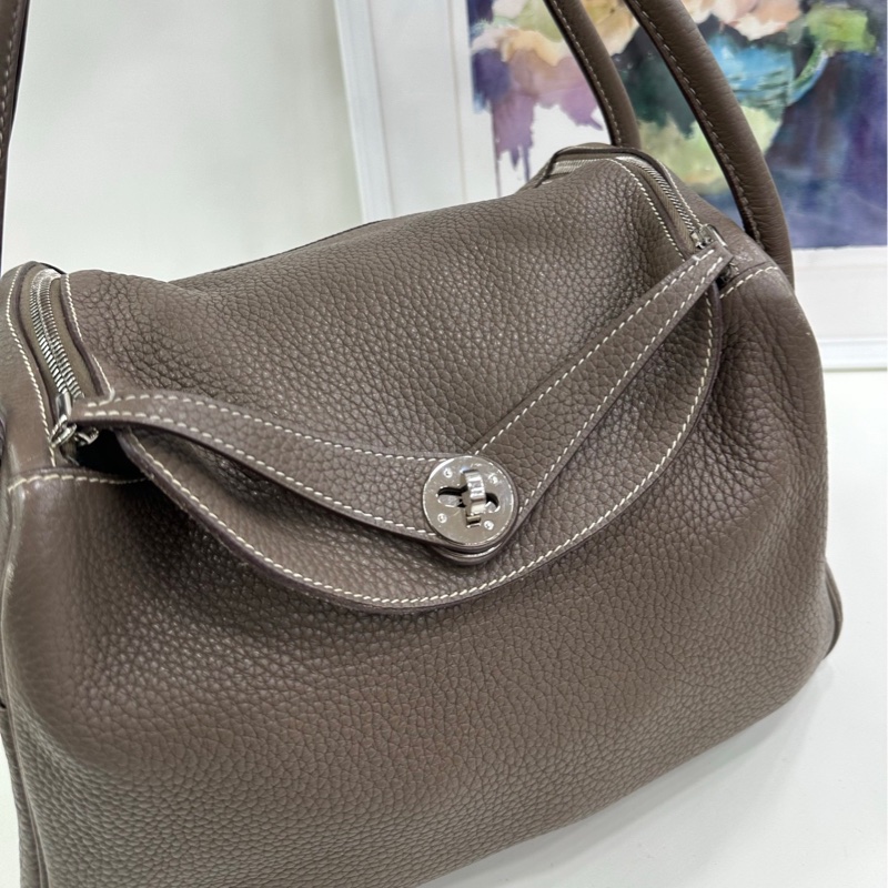 Hermes愛馬仕 Lindy30 大象灰銀扣 TC皮 框O刻-7