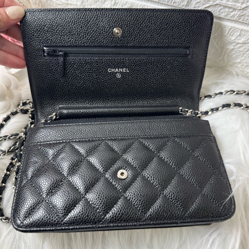 經典香奈兒銀荔枝牛皮woc-16