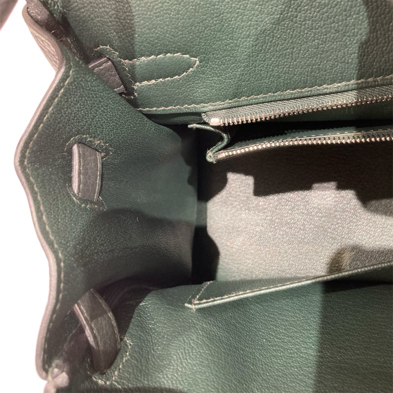 HERMES 愛馬仕 BIRKIN 25 K刻 皮革 手提包 絲柏綠 銀釦-12