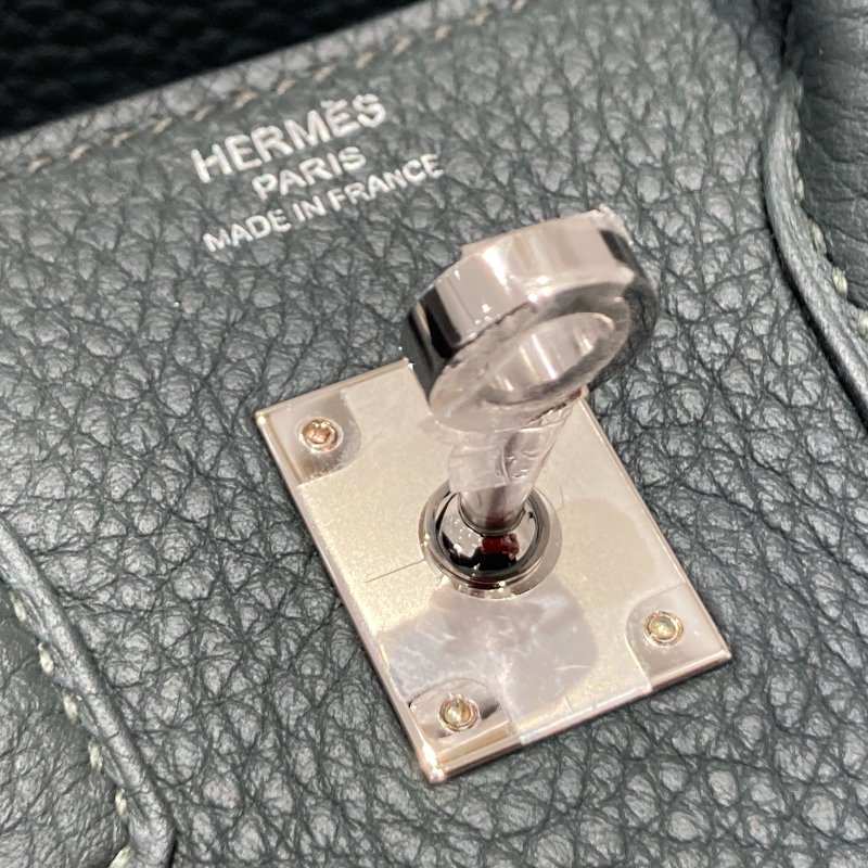 HERMES 愛馬仕 BIRKIN 25 K刻 皮革 手提包 絲柏綠 銀釦-14