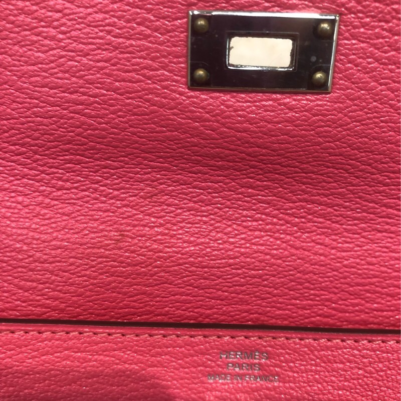 Hermes 粉色山羊皮Kelly 銀扣長夾 XC246-11
