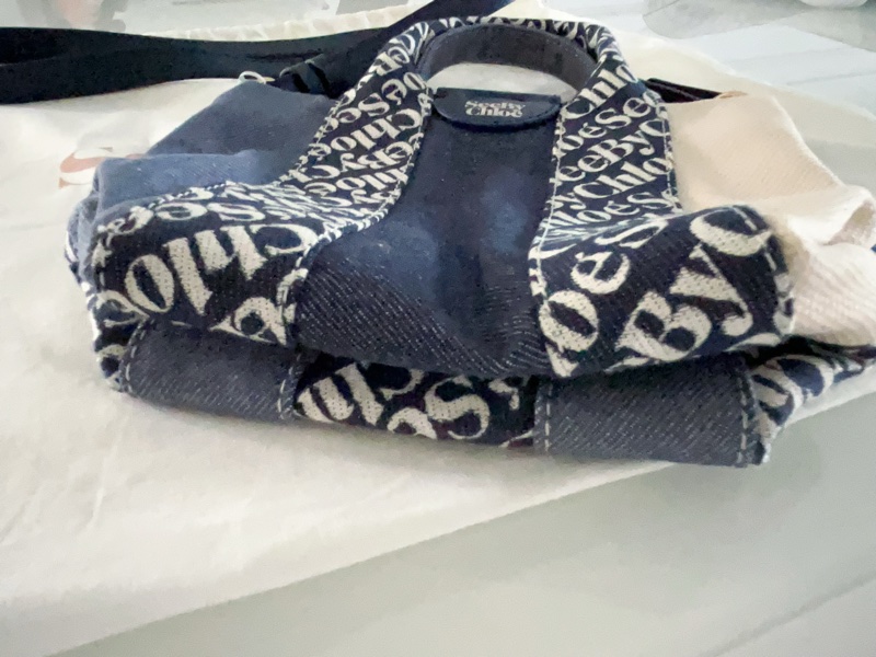 Chloé 棉質手提包扁平皮革肩帶-8