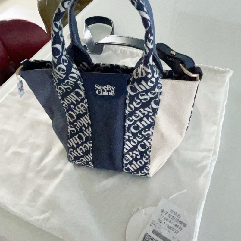 Chloé 棉質手提包扁平皮革肩帶-9