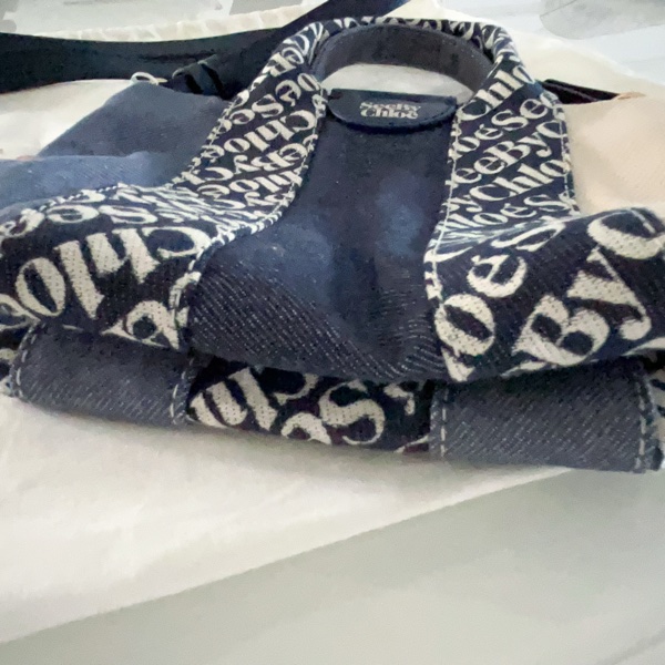 Chloé 棉質手提包扁平皮革肩帶-11