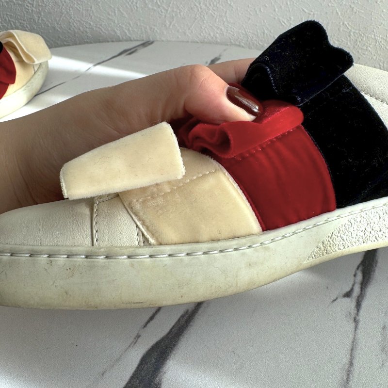 ✨超可愛 Gucci 紅米白深藍蝴蝶結白鞋-7