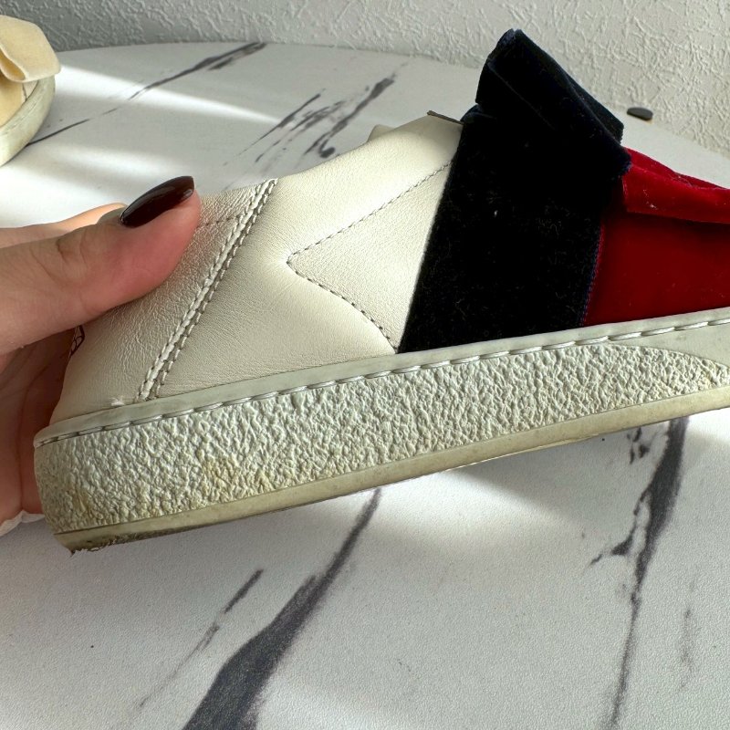 ✨超可愛 Gucci 紅米白深藍蝴蝶結白鞋-9