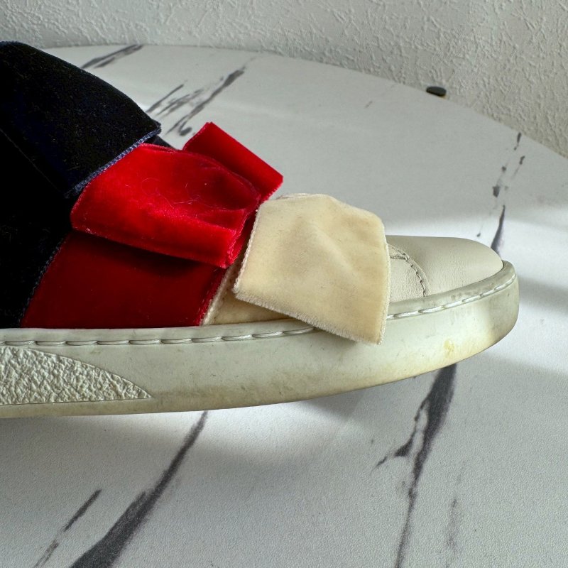 ✨超可愛 Gucci 紅米白深藍蝴蝶結白鞋-10