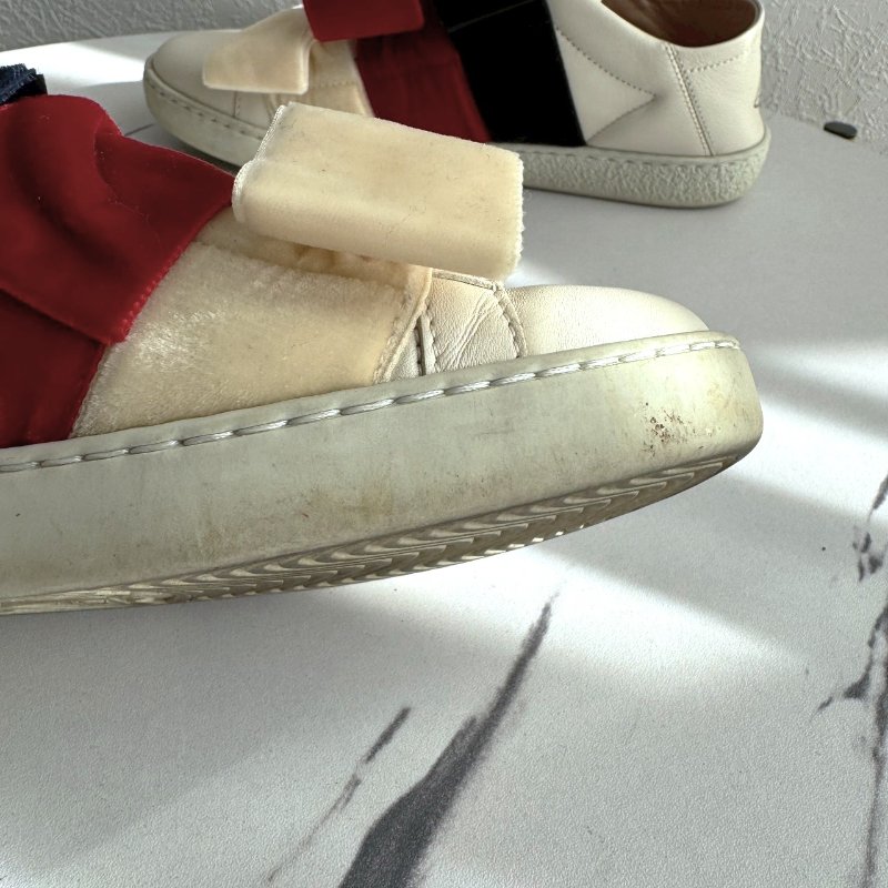 ✨超可愛 Gucci 紅米白深藍蝴蝶結白鞋-11