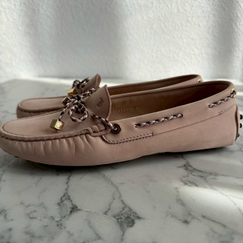 🎉上班必買 TODS粉色方塊蝴蝶結豆豆鞋 平底鞋-3