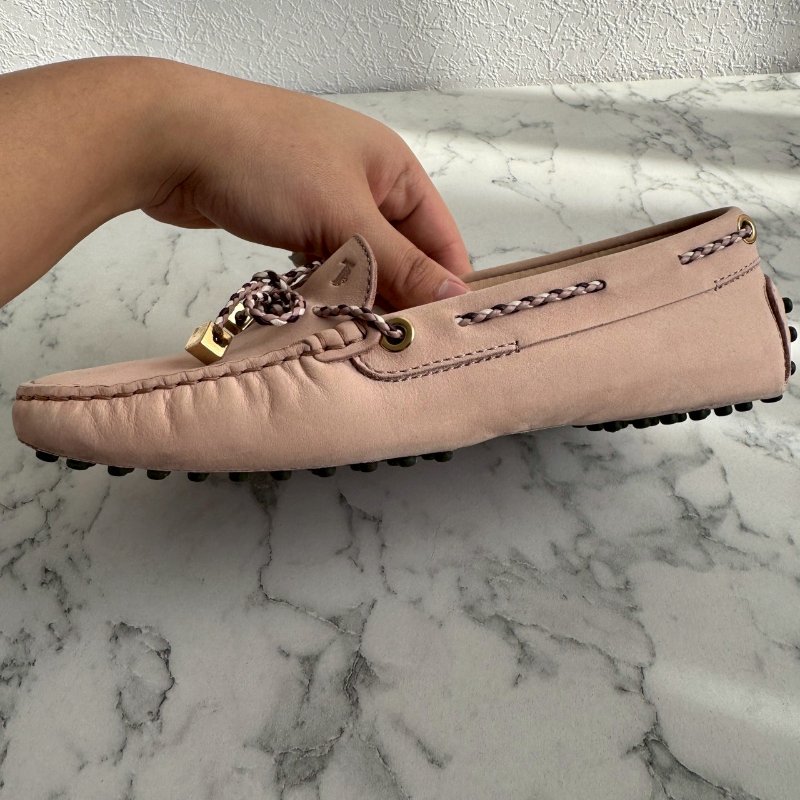 🎉上班必買 TODS粉色方塊蝴蝶結豆豆鞋 平底鞋-5