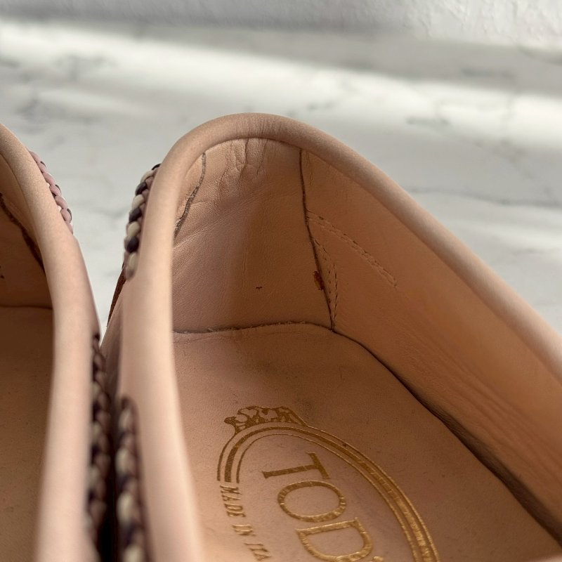 🎉上班必買 TODS粉色方塊蝴蝶結豆豆鞋 平底鞋-9