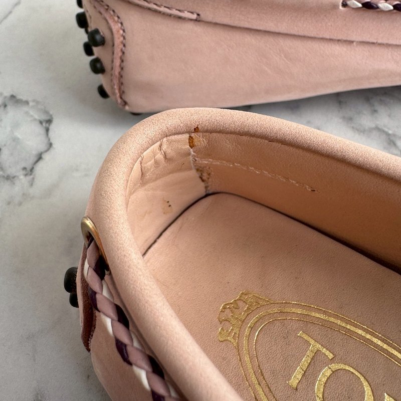 🎉上班必買 TODS粉色方塊蝴蝶結豆豆鞋 平底鞋-10