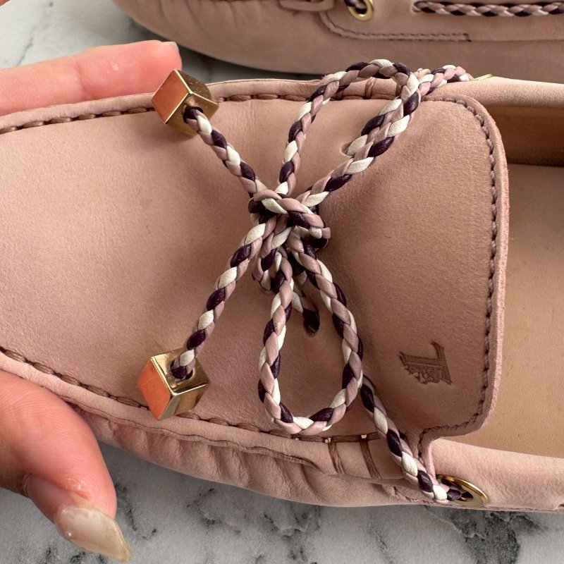 🎉上班必買 TODS粉色方塊蝴蝶結豆豆鞋 平底鞋-11