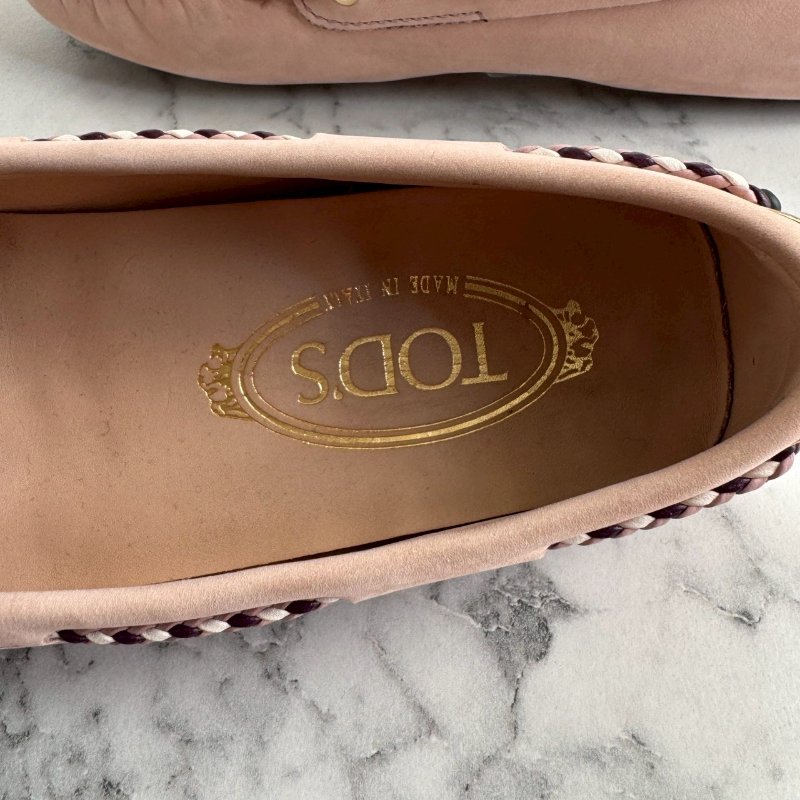 🎉上班必買 TODS粉色方塊蝴蝶結豆豆鞋 平底鞋-12