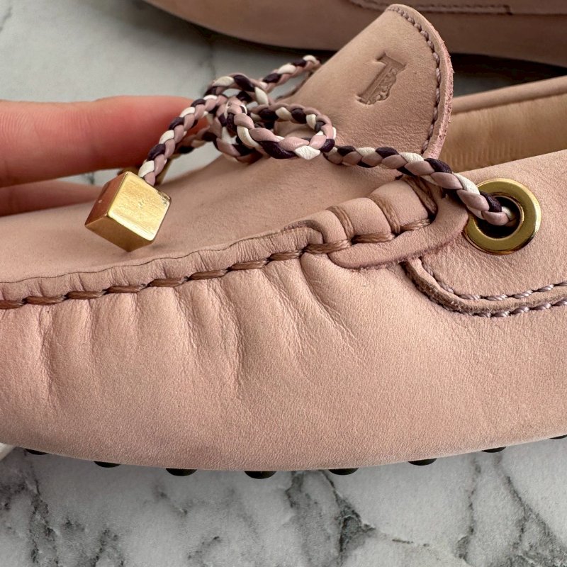 🎉上班必買 TODS粉色方塊蝴蝶結豆豆鞋 平底鞋-13