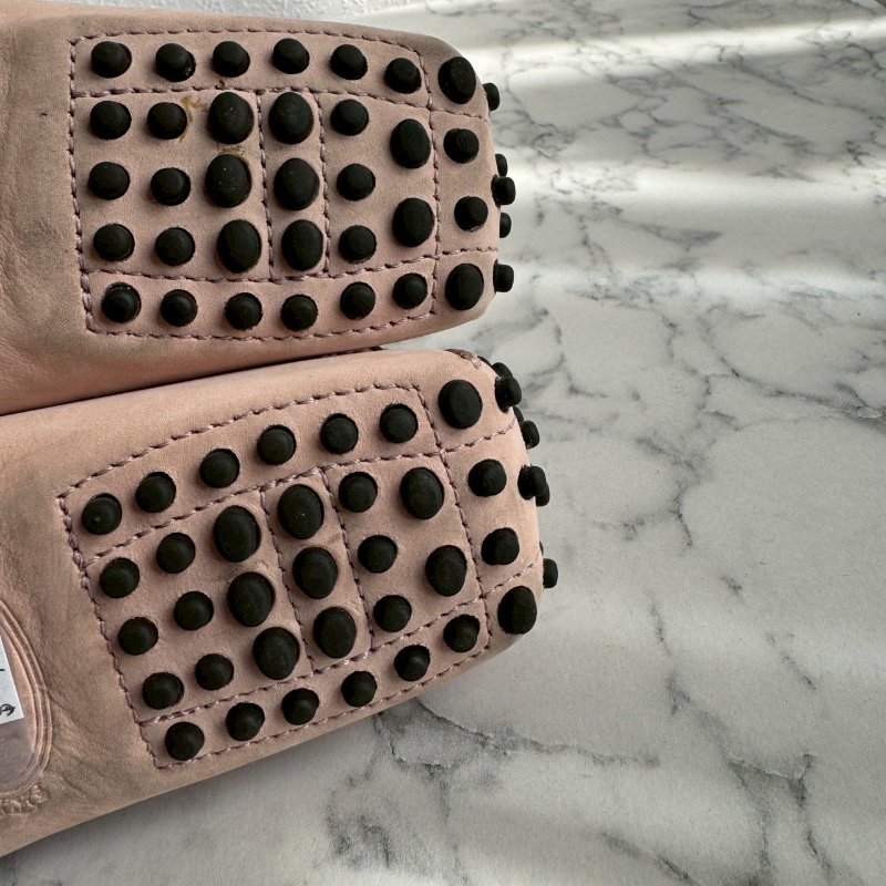 🎉上班必買 TODS粉色方塊蝴蝶結豆豆鞋 平底鞋-14