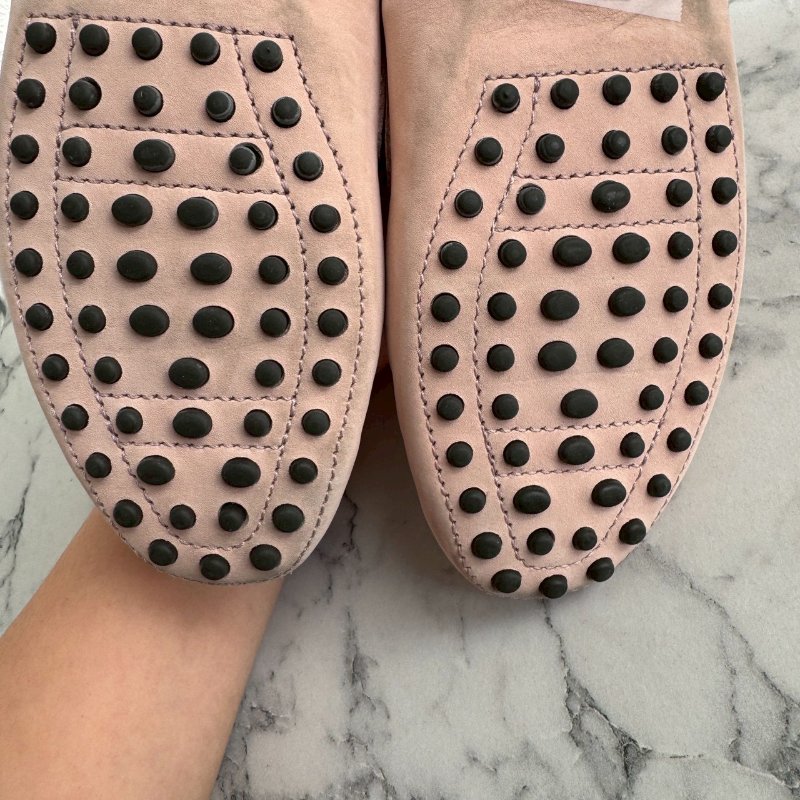 🎉上班必買 TODS粉色方塊蝴蝶結豆豆鞋 平底鞋-15