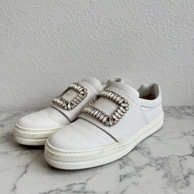 ✨貴婦都愛 RV 白色厚底水鑽方扣樂福鞋-0