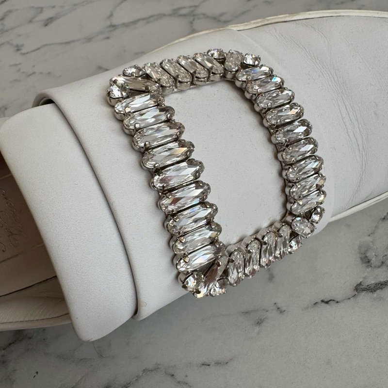 ✨貴婦都愛 RV 白色厚底水鑽方扣樂福鞋-8