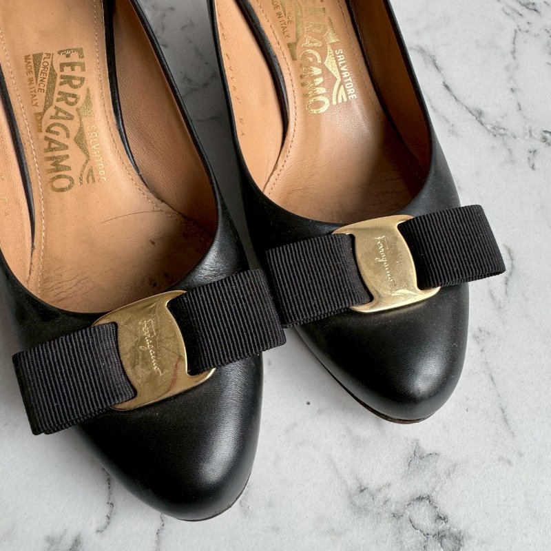 ✨櫃姐上班款 FERRAGAMO黑色厚底超穩高跟鞋-2