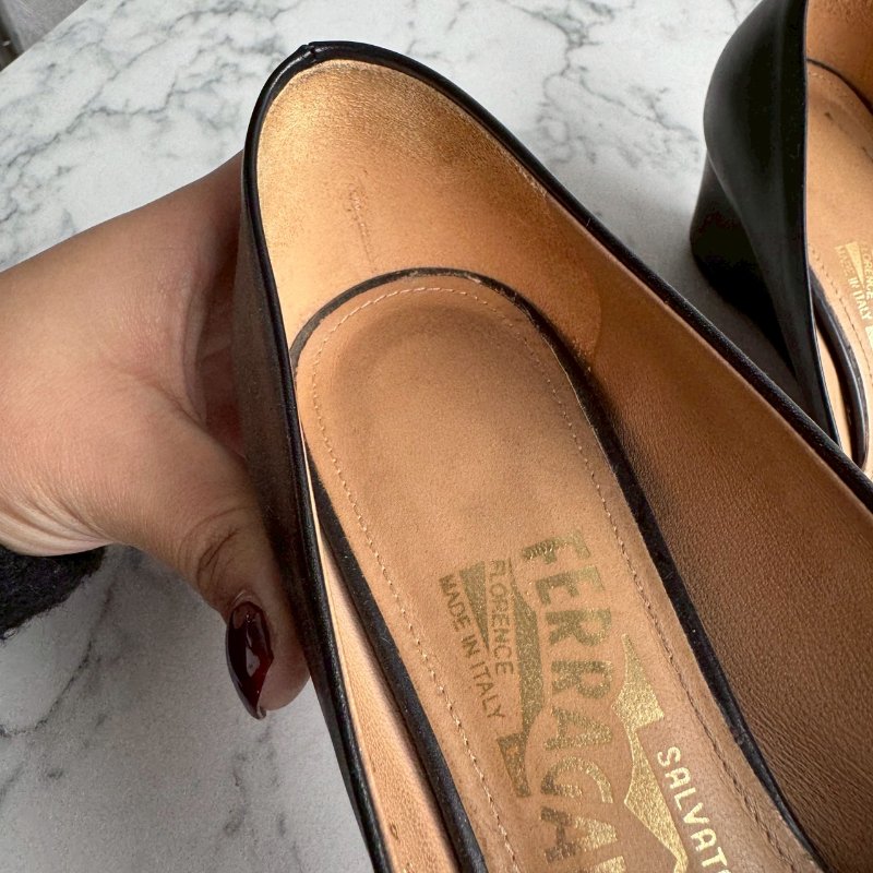 ✨櫃姐上班款 FERRAGAMO黑色厚底超穩高跟鞋-3