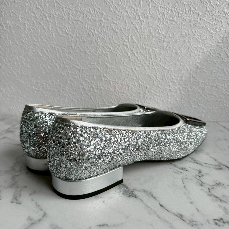 🎉大尺碼女性福音 FERRAGAMO 銀色亮鑽低跟鞋 娃娃鞋-1