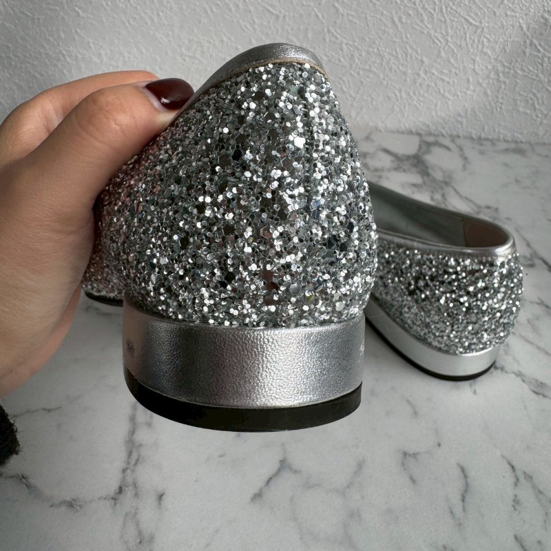 🎉大尺碼女性福音 FERRAGAMO 銀色亮鑽低跟鞋 娃娃鞋-4