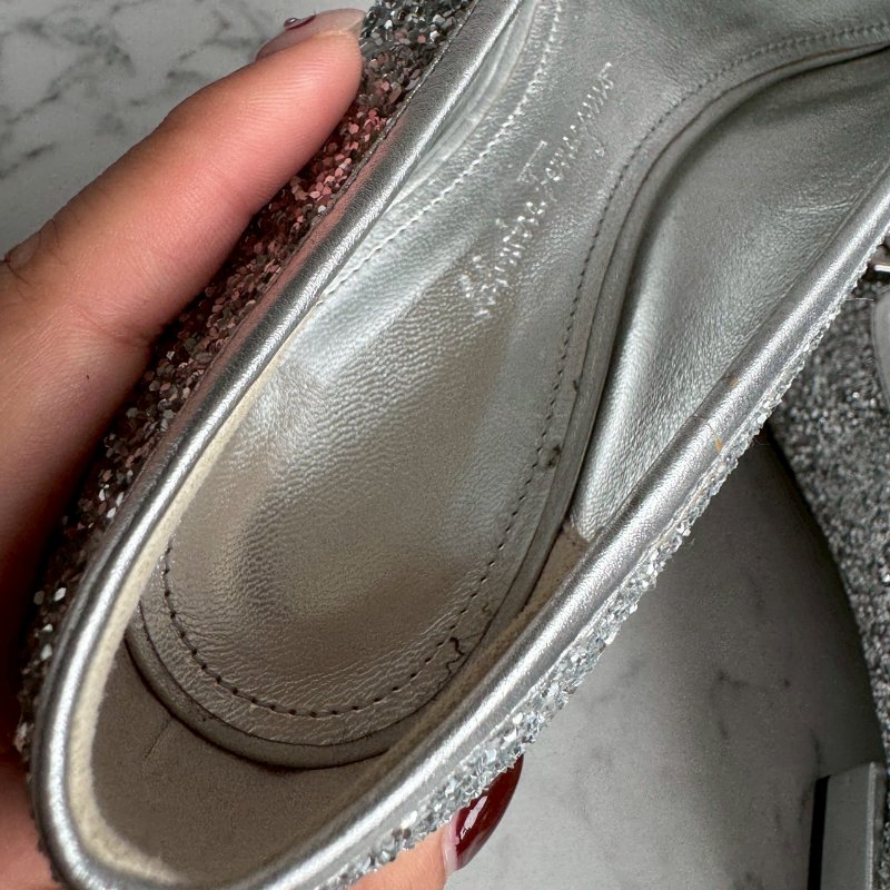🎉大尺碼女性福音 FERRAGAMO 銀色亮鑽低跟鞋 娃娃鞋-13