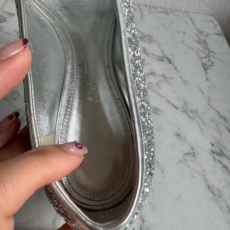 🎉大尺碼女性福音 FERRAGAMO 銀色亮鑽低跟鞋 娃娃鞋-14