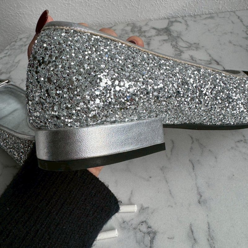 🎉大尺碼女性福音 FERRAGAMO 銀色亮鑽低跟鞋 娃娃鞋-16