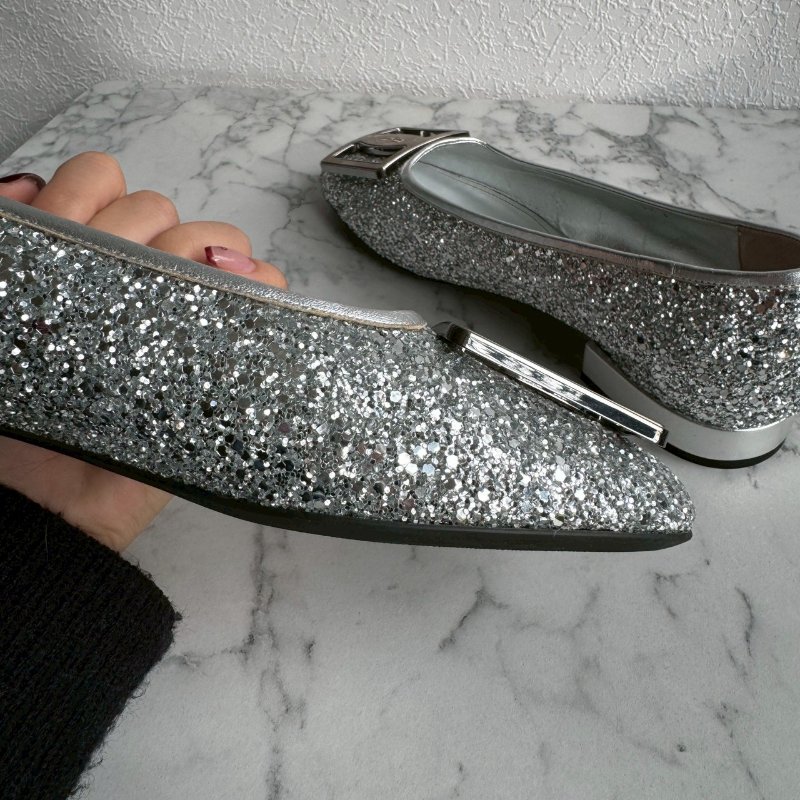 🎉大尺碼女性福音 FERRAGAMO 銀色亮鑽低跟鞋 娃娃鞋-18