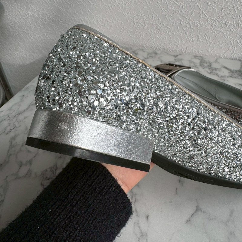 🎉大尺碼女性福音 FERRAGAMO 銀色亮鑽低跟鞋 娃娃鞋-19