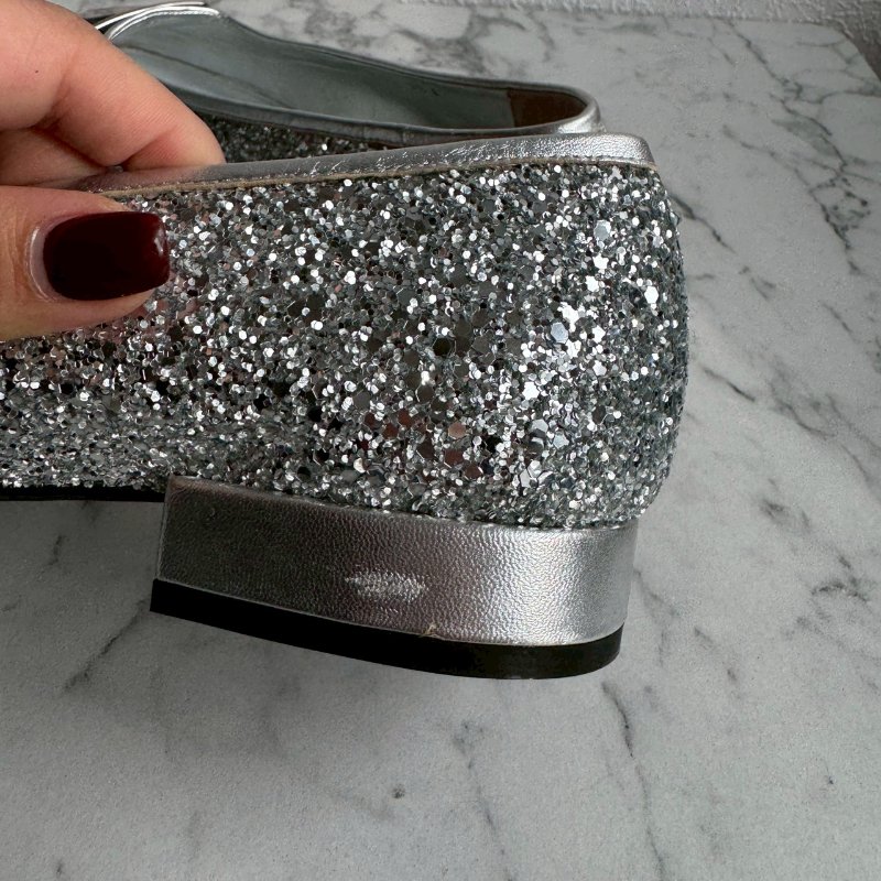 🎉大尺碼女性福音 FERRAGAMO 銀色亮鑽低跟鞋 娃娃鞋-20