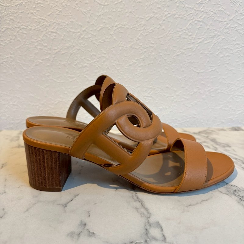 ✨腳型不合割愛 Hermes 焦糖色低跟涼鞋(39.5)-2