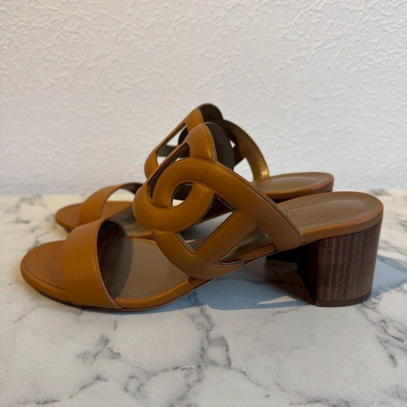 ✨腳型不合割愛 Hermes 焦糖色低跟涼鞋(39.5)-5