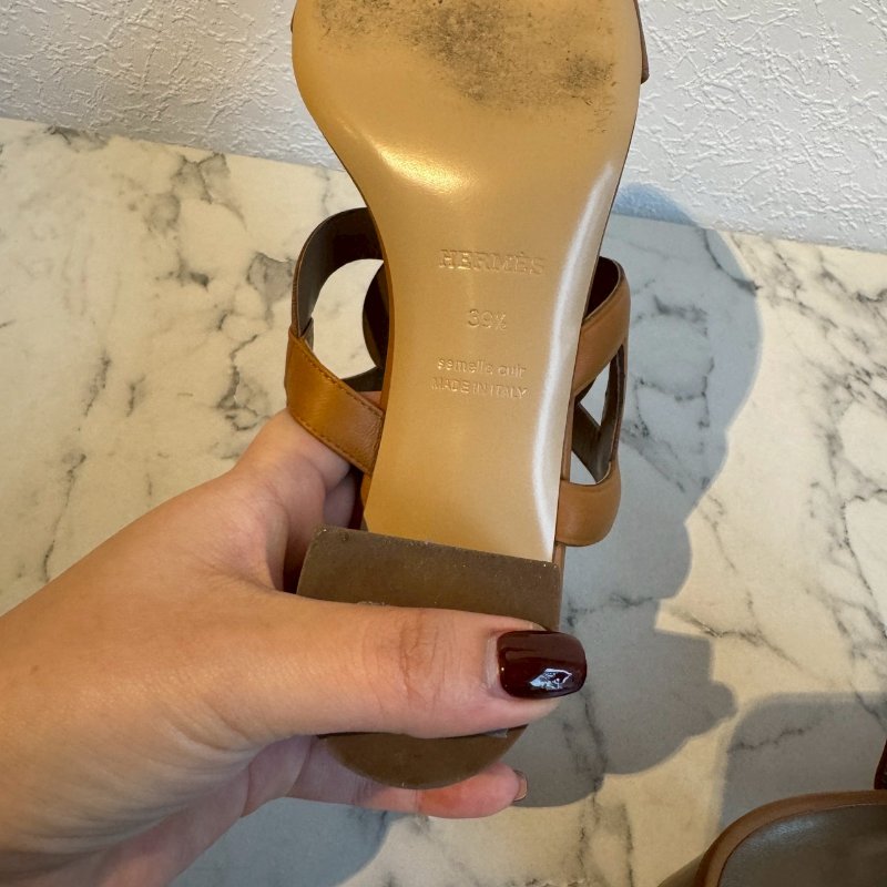 ✨腳型不合割愛 Hermes 焦糖色低跟涼鞋(39.5)-6
