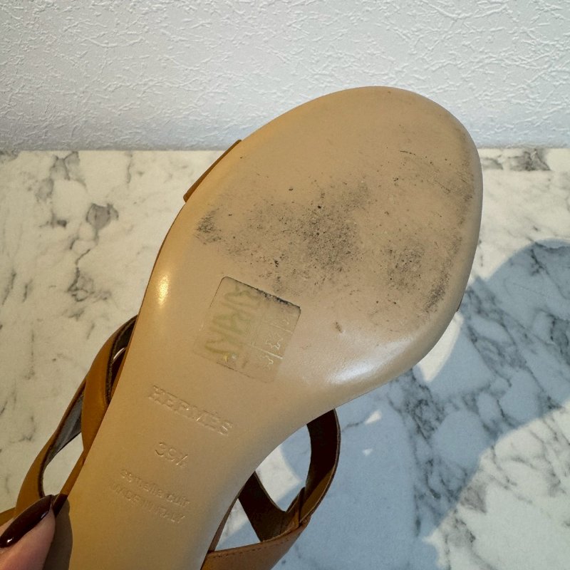 ✨腳型不合割愛 Hermes 焦糖色低跟涼鞋(39.5)-7
