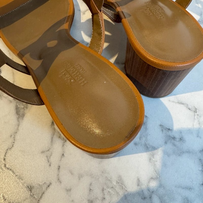 ✨腳型不合割愛 Hermes 焦糖色低跟涼鞋(39.5)-12