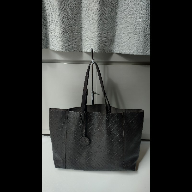 BV 深咖皮壓紋編織購物包 TOTE-2