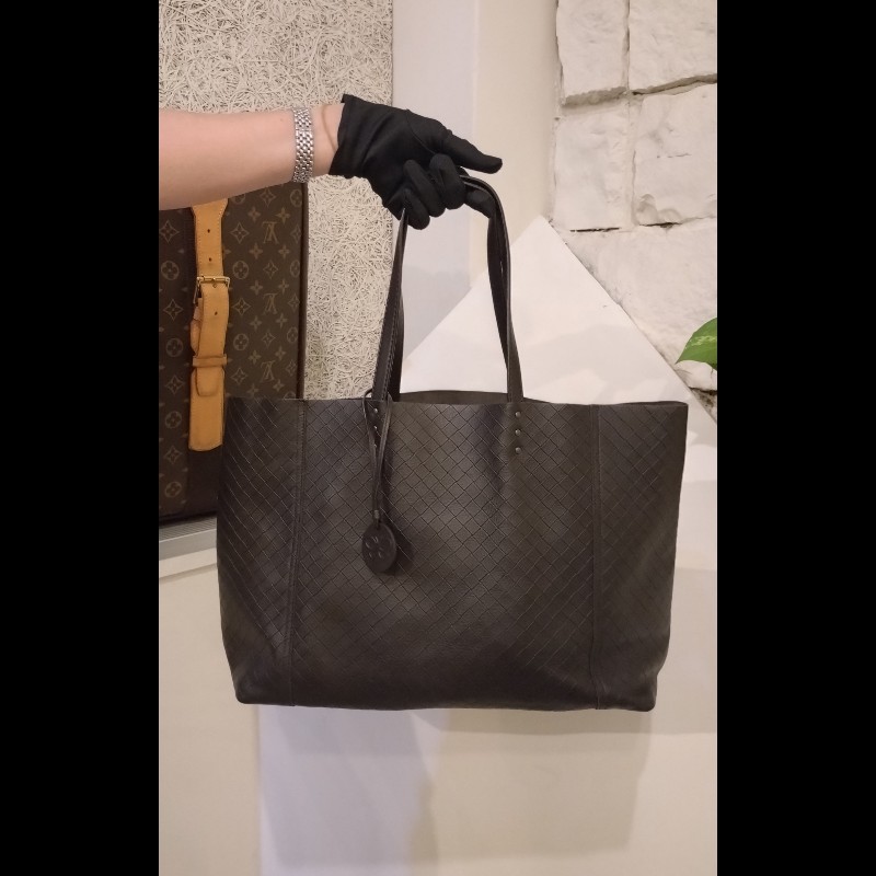 BV 深咖皮壓紋編織購物包 TOTE-3