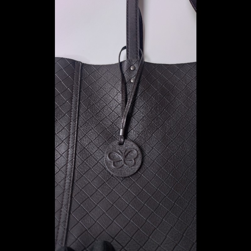 BV 深咖皮壓紋編織購物包 TOTE-4