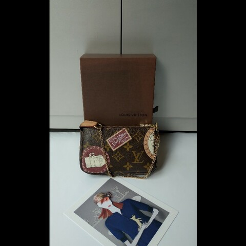 LV 老花限定行李箱圖騰15公分金鍊小包